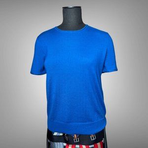 Hermes NWT 100% Cashmere Blue Smalt Short Sleeved Pullover Sweater EU Size 42
